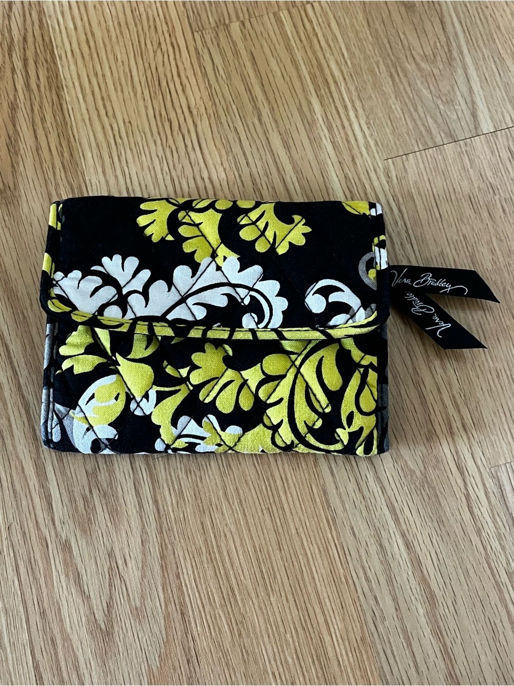 Vera Bradley Black, Yellow & White Floral Quilted Fold-Over Wallet
